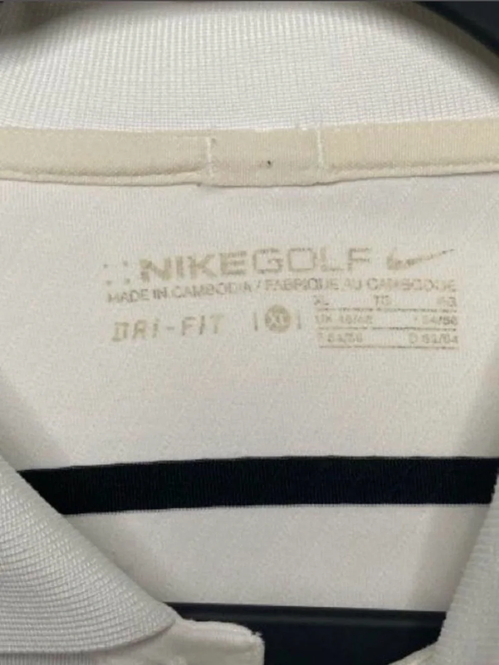 Nike Golf White Polo Shirt with Black & Purple Stripes